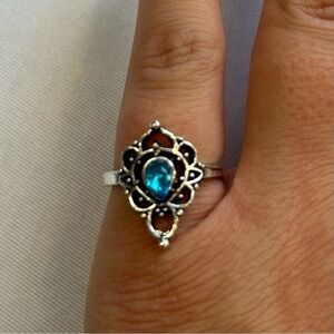 Yicen Bohemian Silver and Black Mandala Ring with Turquoise Stone Size 7.5